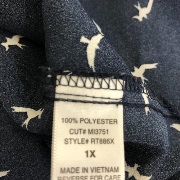 Misia Blue White Bird Button Tie Front Blouse Artsy Top - Picture 5 of 5